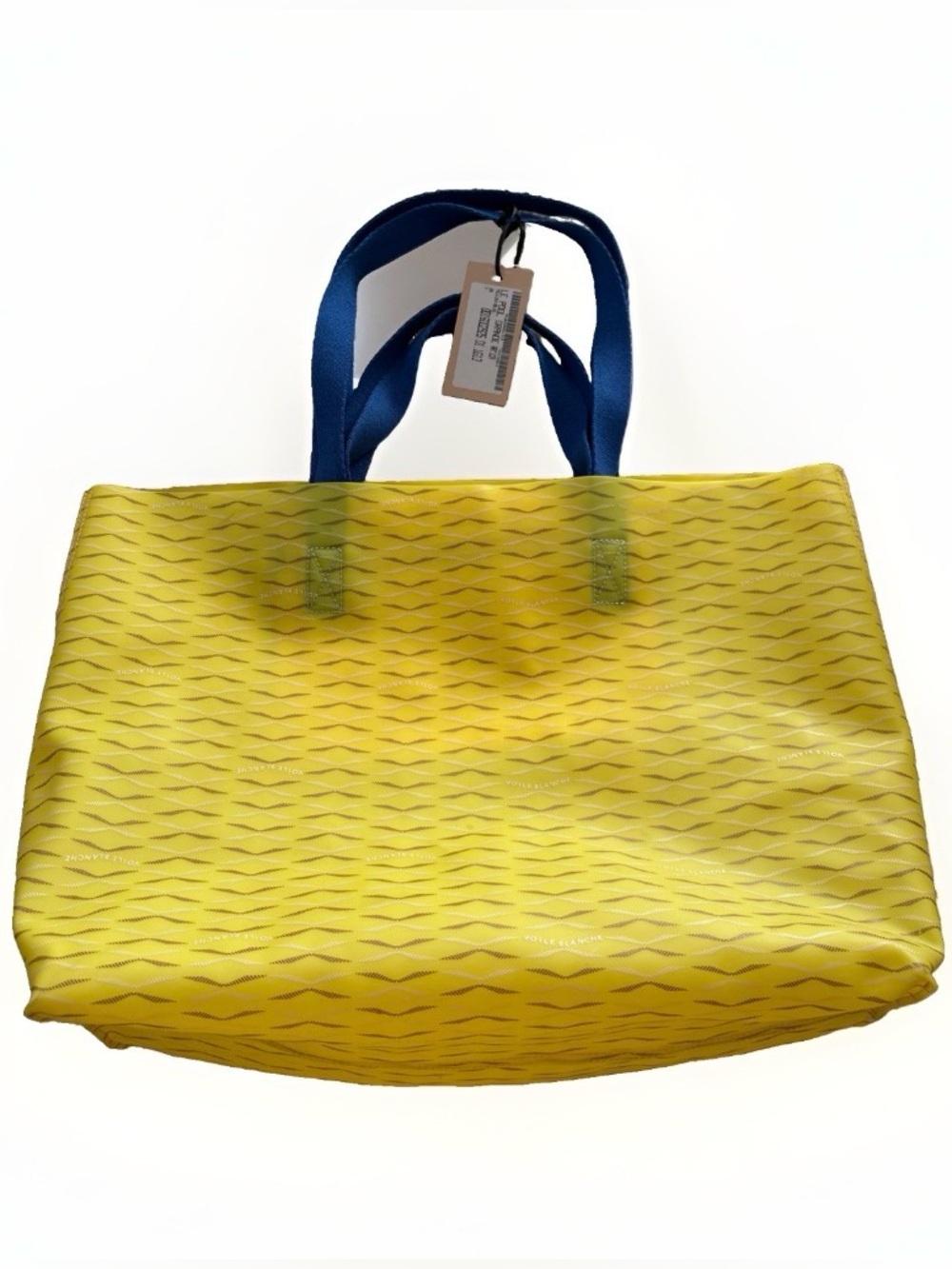 NWT VOILE BLANCHE LE POOL GRANDE Yellow Logo Tote and Accessory with Blue Straps - Picture 4 of 12